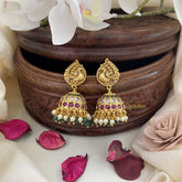 Vriksham Gold Look Alike Peacock Jhumka-Red Green & White-White Green Pearls-G16627